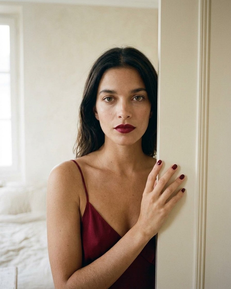 Dress and nails, one identical red